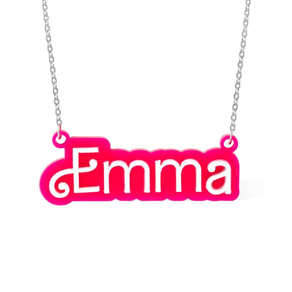 Personalized Pink and White Barbi Doll Acrylic Necklace with Name Birthday Valentine's Day Gift for Her - MadeMineAU