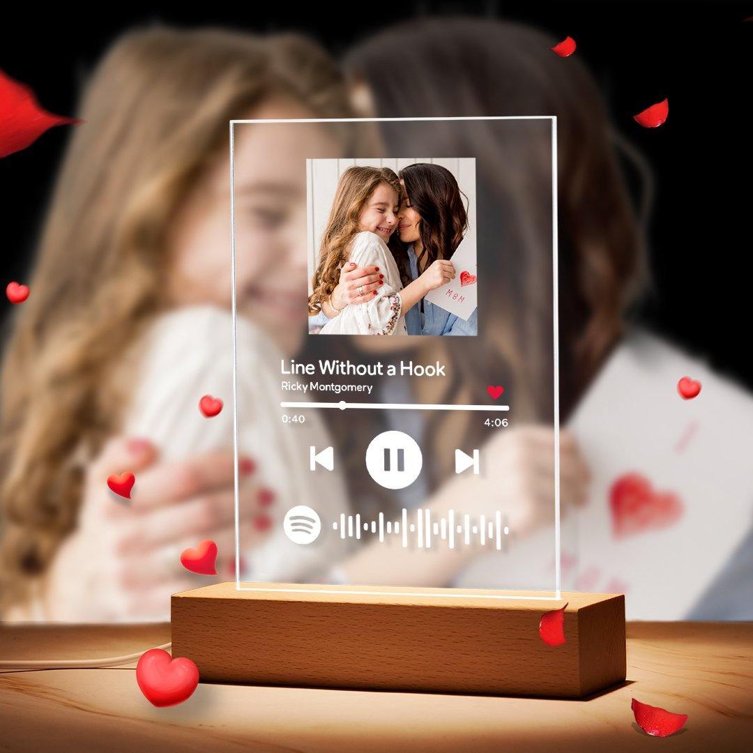 Mother's Day Gifts Custom Night Light - Spotify Code Music Plaque Glass (4.7in x 7.1in) - MadeMineAU