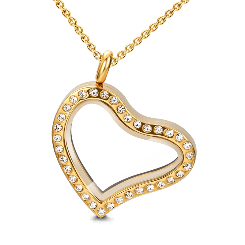 Heart Necklace with Crystal Floating Locket Alloy Anniversary Gifts - MadeMineAU