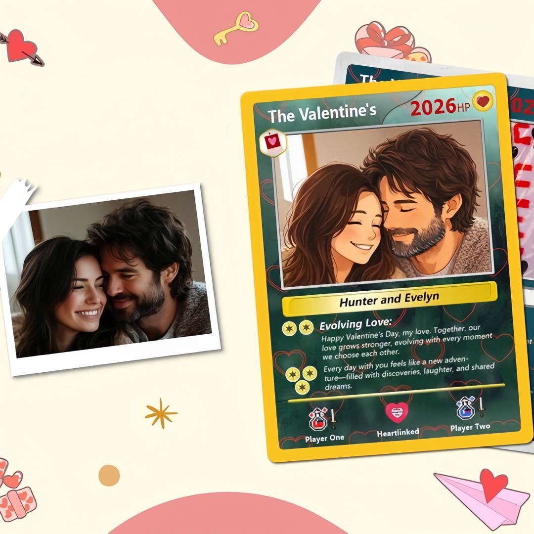 Personalized Valentine’s Day Power Couple Card, Custom Anniversary Card Couple Photo Anime Style, Best Valentine's Day Gift for Lover - MademineAU