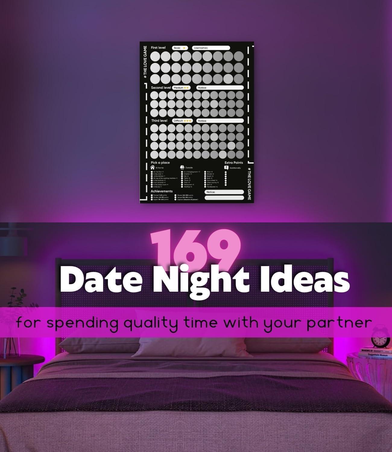 Scratch Off Poster 169 Date Night Ideas and Conversations – A Perfect Addition and Decoration for the Bedroom, Great Idea for Any Couple