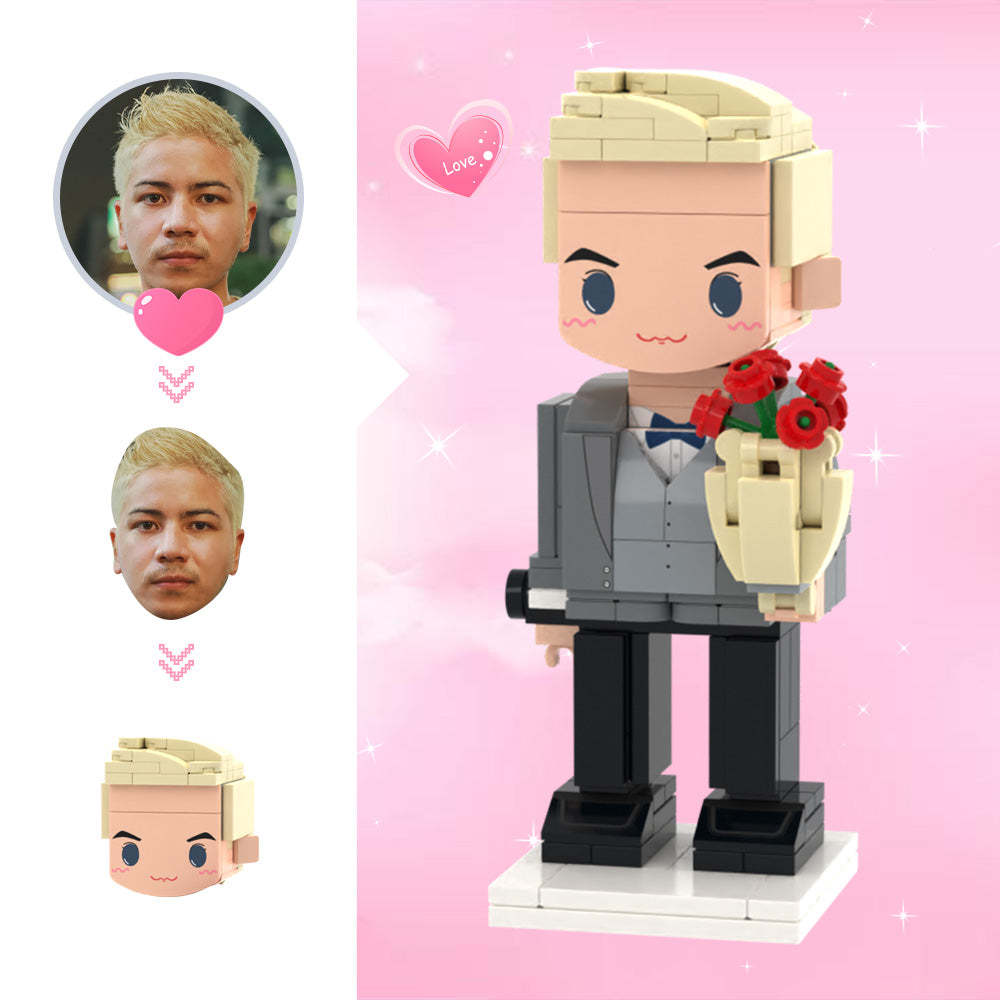 Gifts for Her Custom Cute Head Brick Figures Personalized 1 People Brick Figures Lady with Rose Brick Figures - MadeMineAU