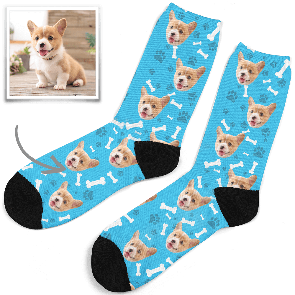 Photo Socks Custom Dog Face Socks With Text - MadeMineAU
