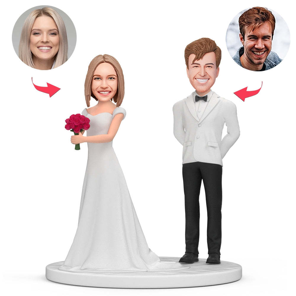 Couples Taking Over The Bouquet Custom Bobblehead With Engraved Text -