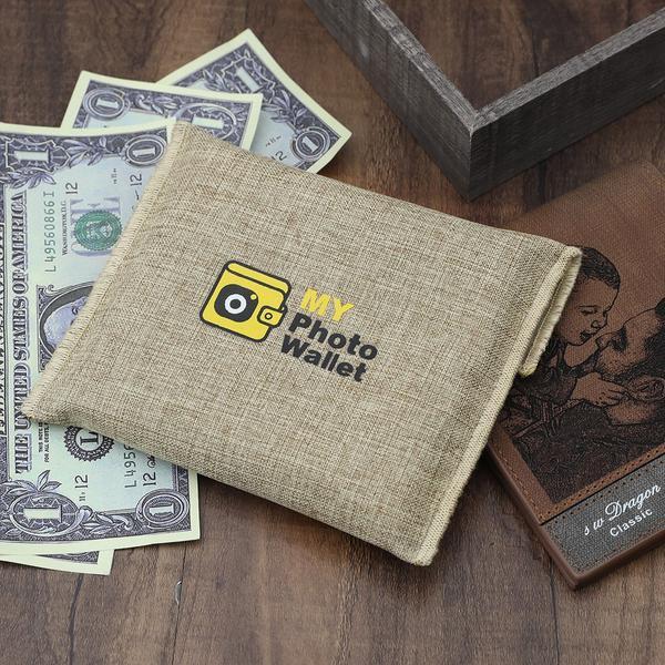 Men's Custom Engraved Photo Wallet Brown Leather With Coin Pocket