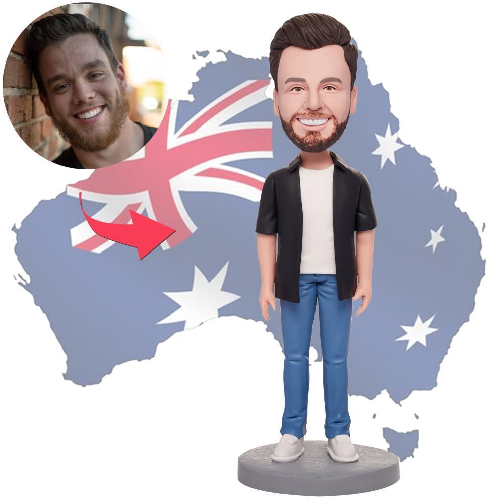 AU Sales-Custom Casual Wear Happy Man Bobbleheads With Engraved Text Gift For Men