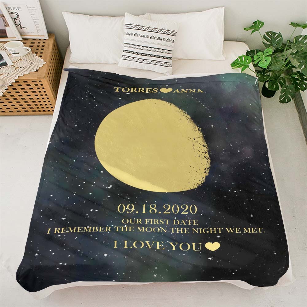 Custom Moon Phase Blanket Personalized Names Multistyle Background Blanket Birthday Gift - MadeMineAU