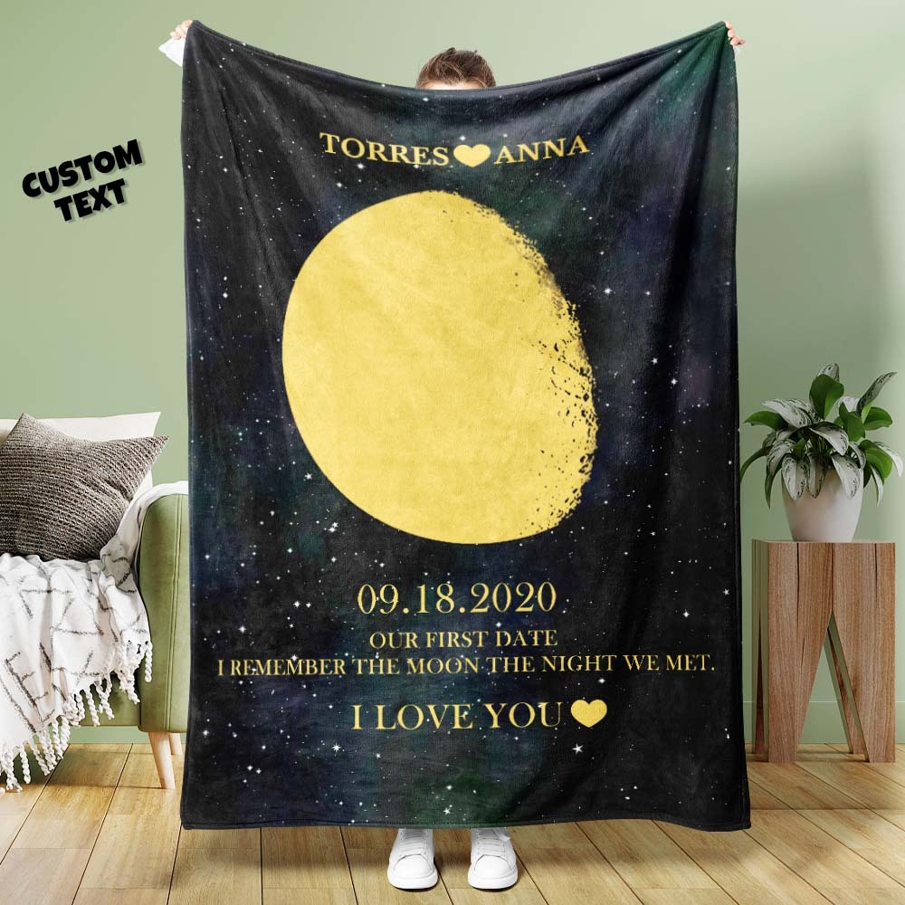 Custom Moon Phase Blanket Personalized Names Multistyle Background Blanket Birthday Gift - MadeMineAU