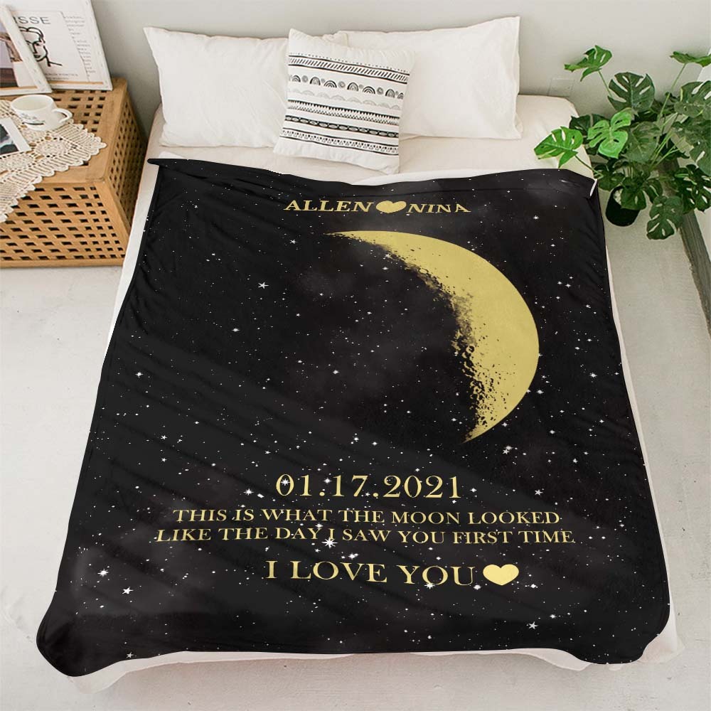 Custom Moon Phase Blanket Personalized Names Multistyle Background Blanket Birthday Gift - MadeMineAU