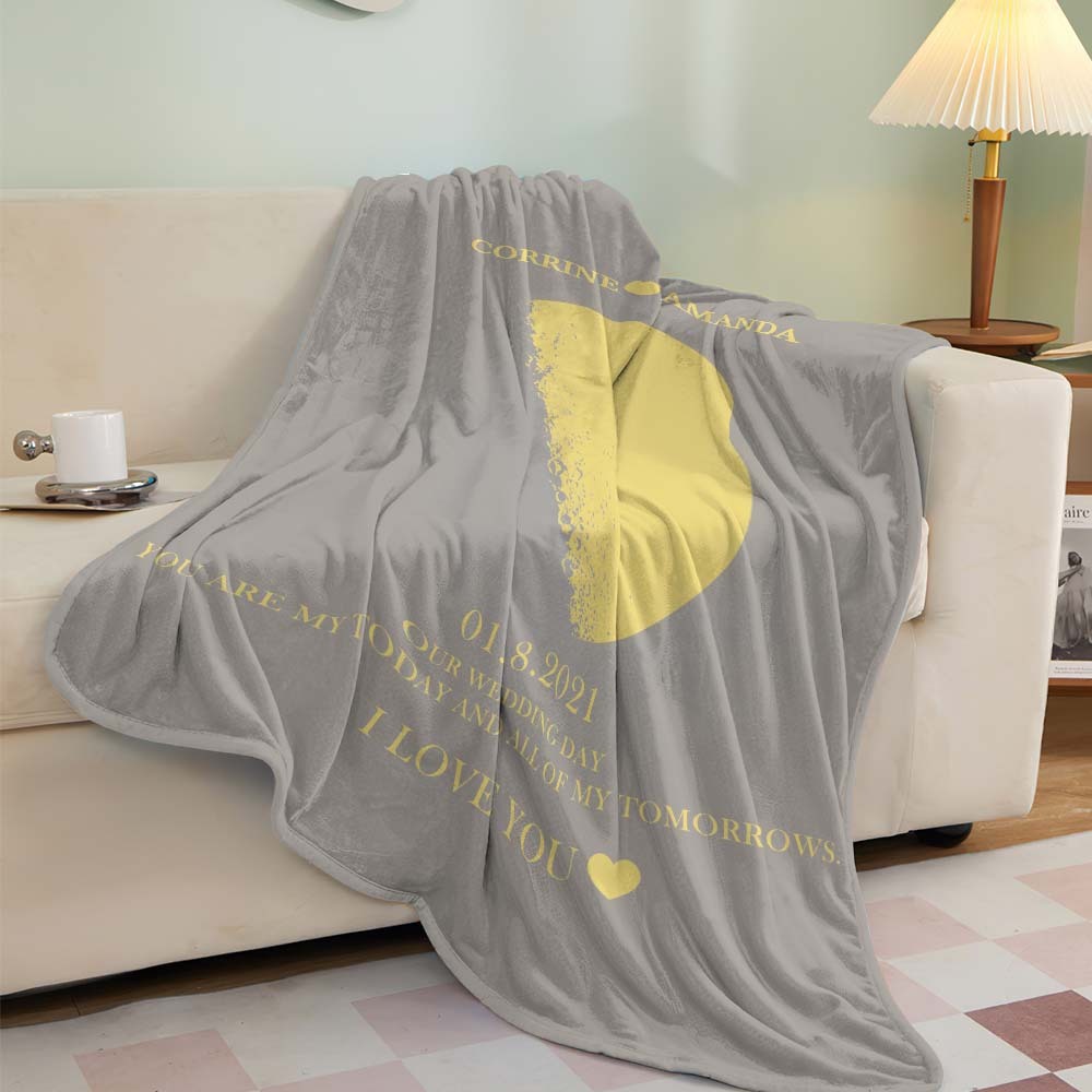 Custom Moon Phase Blanket Personalized Names Multistyle Background Blanket Birthday Gift - MadeMineAU