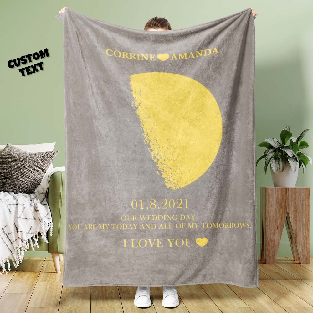 Custom Moon Phase Blanket Personalized Names Multistyle Background Blanket Birthday Gift - MadeMineAU