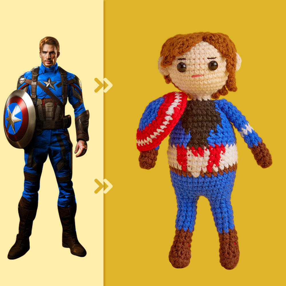 Full Body Customizable 1 Person Custom Crochet Doll Personalized Gifts Handwoven Mini Dolls - Captain America - MadeMineAU