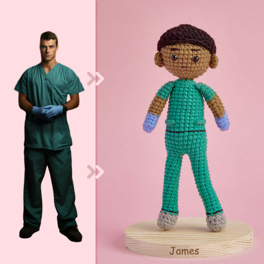 Full Body Customizable 1 Person Custom Crochet Doll Personalized Gifts Handwoven Mini Dolls - Scrubs - MadeMineAU