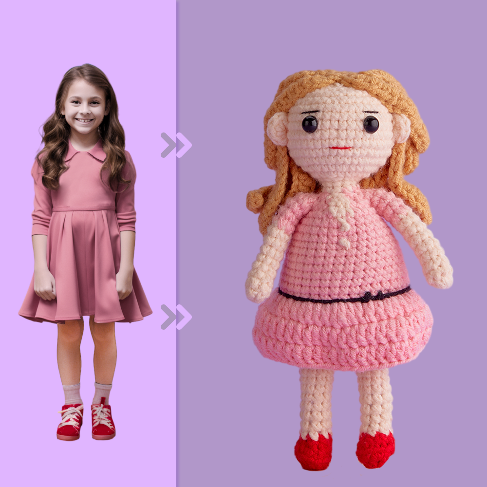 Full Body Customizable 1 Person Custom Crochet Doll Personalized Gifts Handwoven Mini Dolls - Girl in Pink Skirt - MadeMineAU