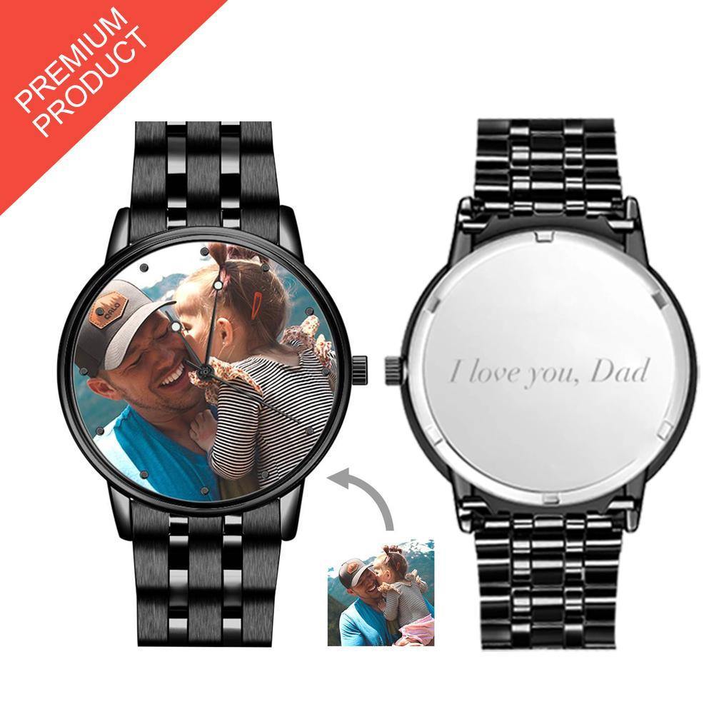Men's Engraved Black Alloy Bracelet Photo Watch 38mm - photowatch