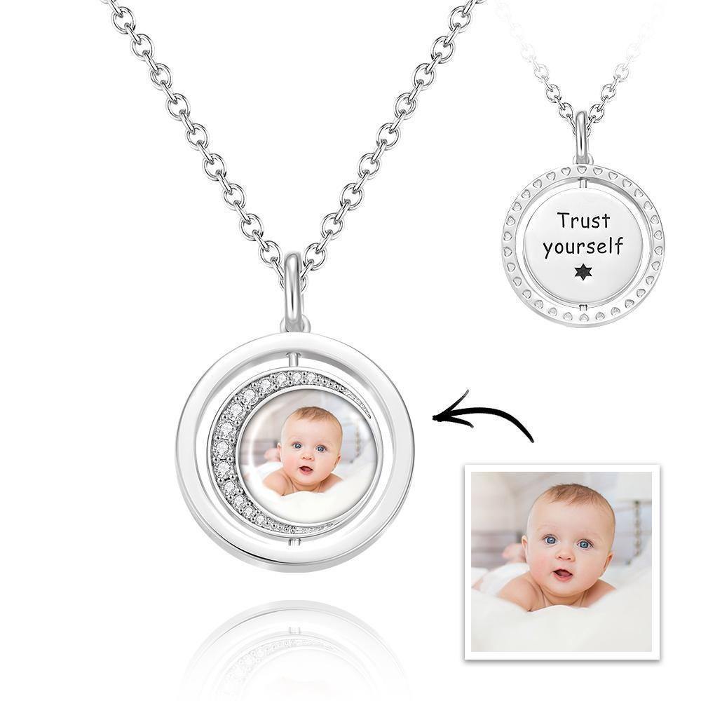 Photo Engraved Necklace Blessing Coin Memorial Gifts for Her Silver - MadeMineAU