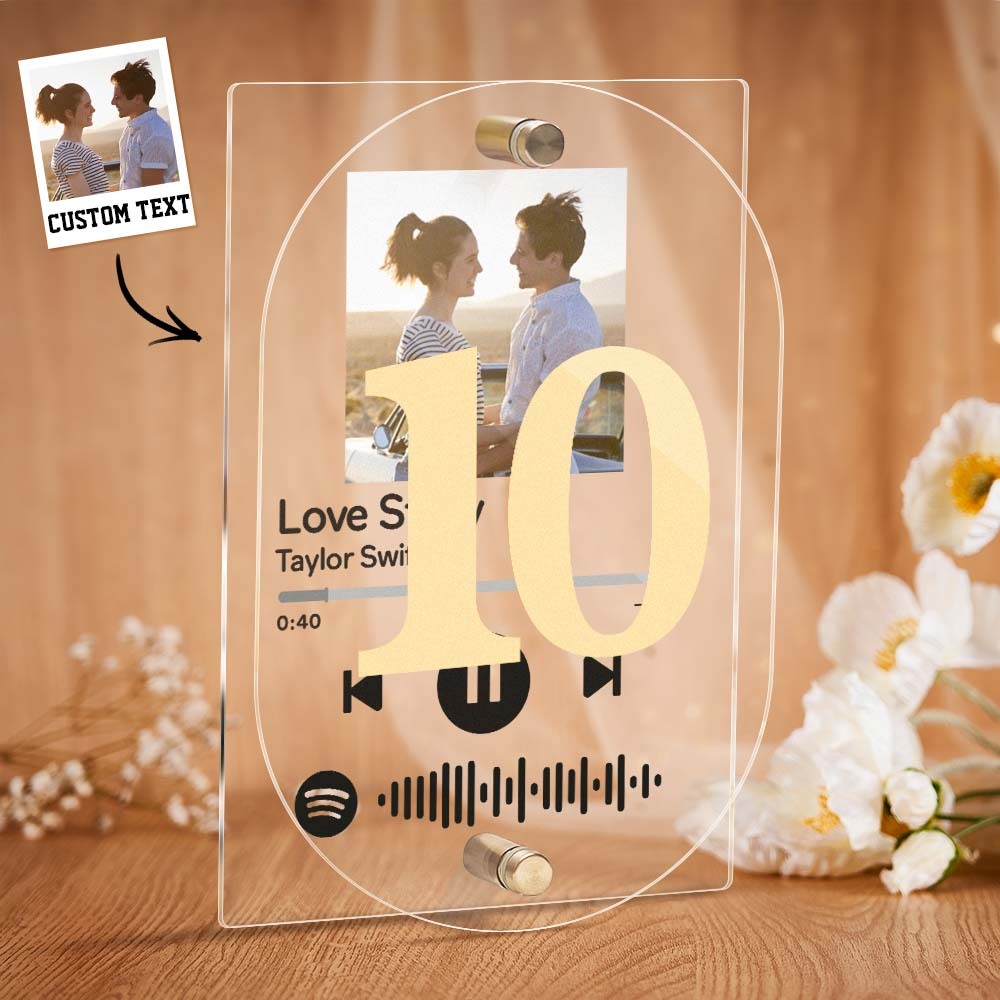 Scannable Spotify Code Acrylic Plaque Custom Photo Wedding Table Numbers Decor - MyPhotoLighter