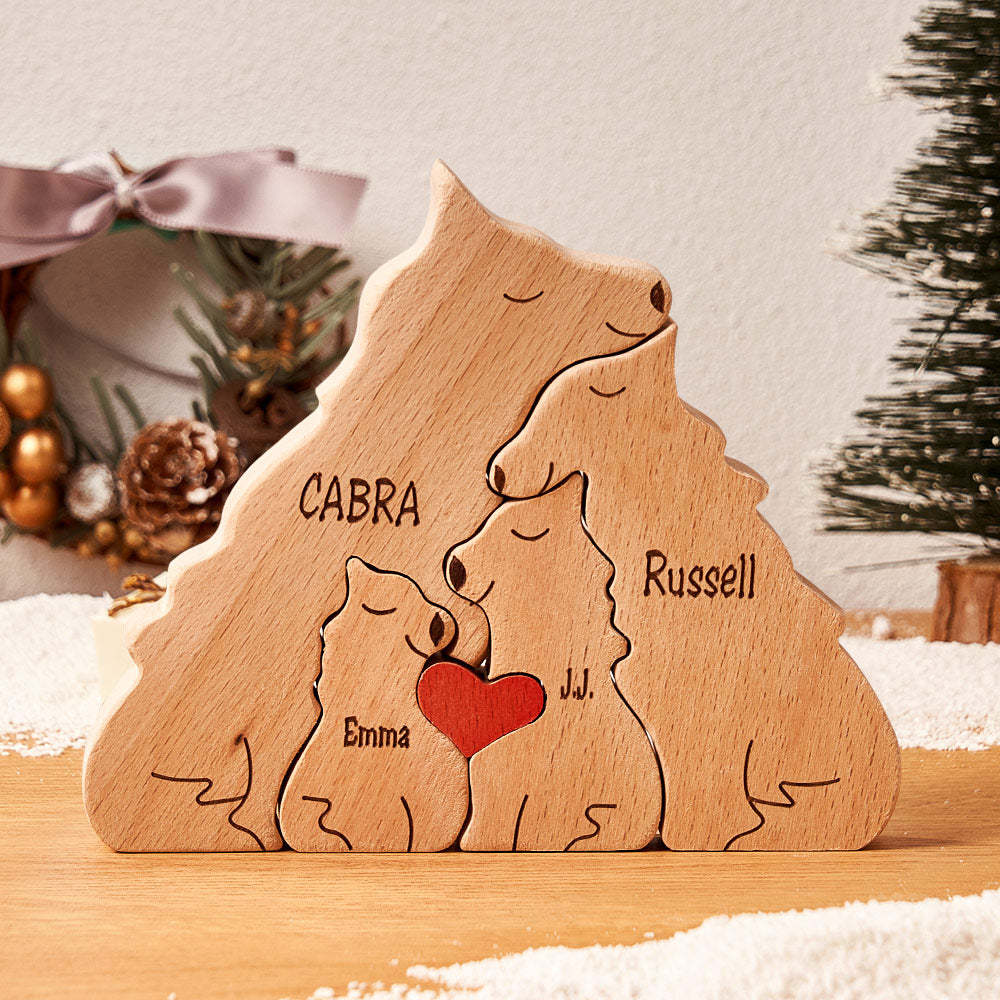 Custom Names Wooden Wolf Family Puzzle Home Decor Christmas Gifts - MadeMineAU