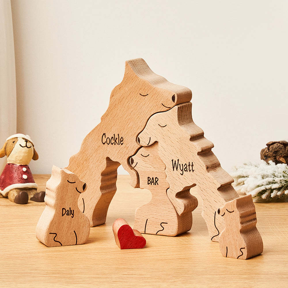 Custom Names Wooden Wolf Family Puzzle Home Decor Christmas Gifts - MadeMineAU