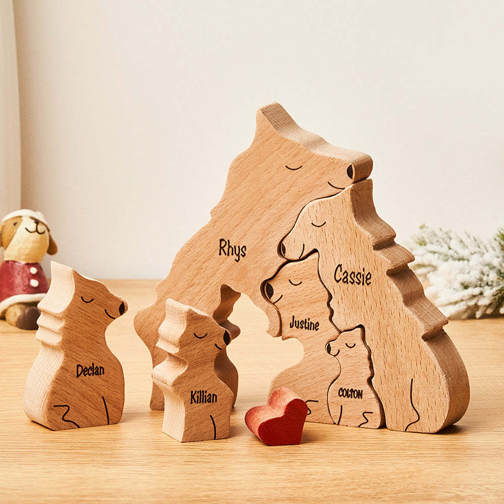 Custom Names Wooden Wolf Family Puzzle Home Decor Christmas Gifts - MadeMineAU