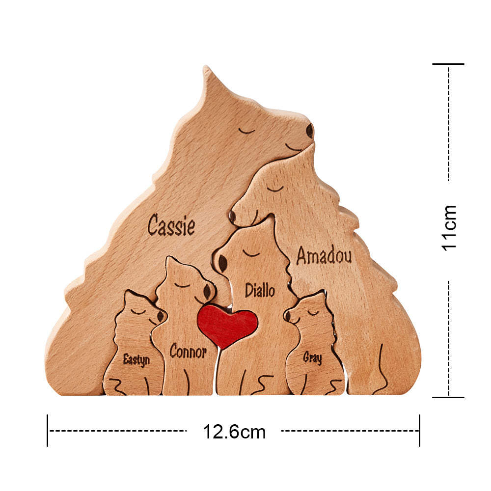 Custom Names Wooden Wolf Family Puzzle Home Decor Christmas Gifts - MadeMineAU