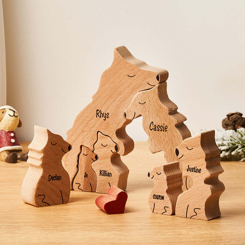 Custom Names Wooden Wolf Family Puzzle Home Decor Christmas Gifts - MadeMineAU