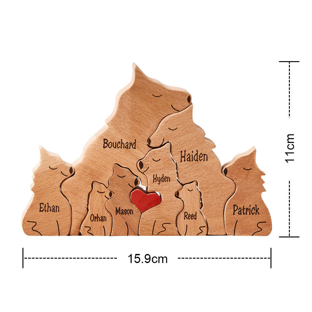 Custom Names Wooden Wolf Family Puzzle Home Decor Christmas Gifts - MadeMineAU