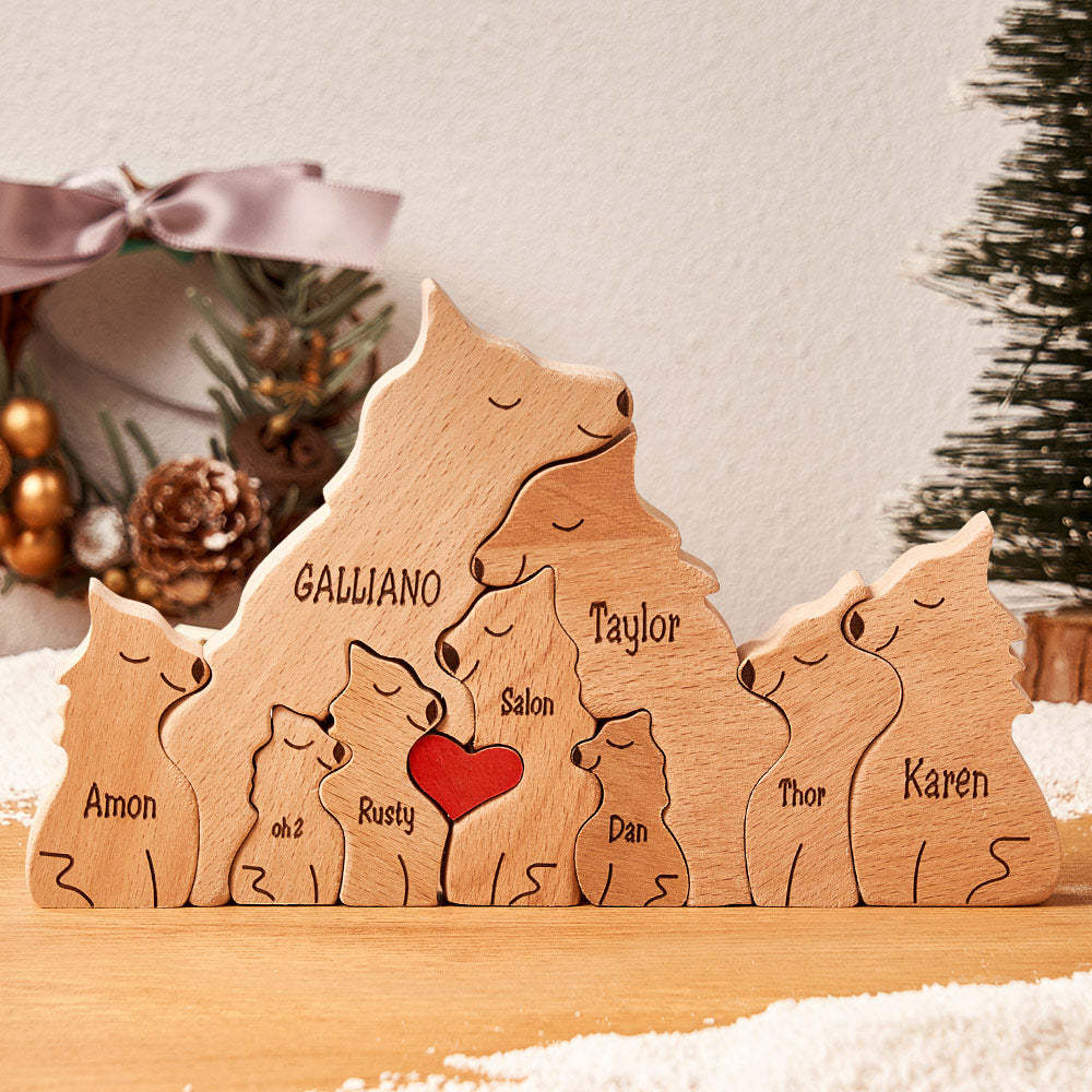 Custom Names Wooden Wolf Family Puzzle Home Decor Christmas Gifts - MadeMineAU