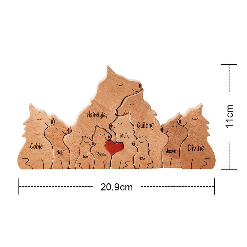Custom Names Wooden Wolf Family Puzzle Home Decor Christmas Gifts - MadeMineAU