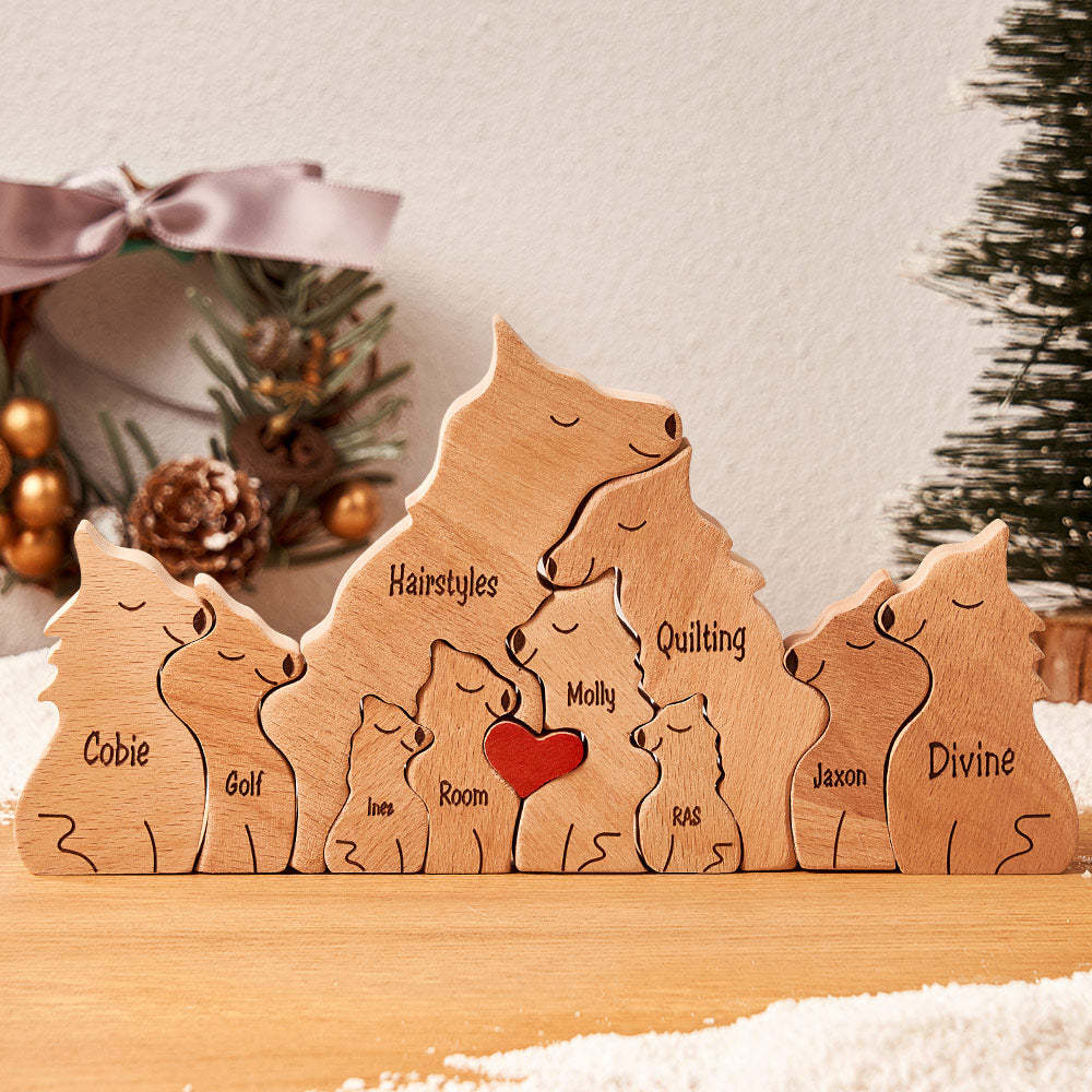 Custom Names Wooden Wolf Family Puzzle Home Decor Christmas Gifts - MadeMineAU
