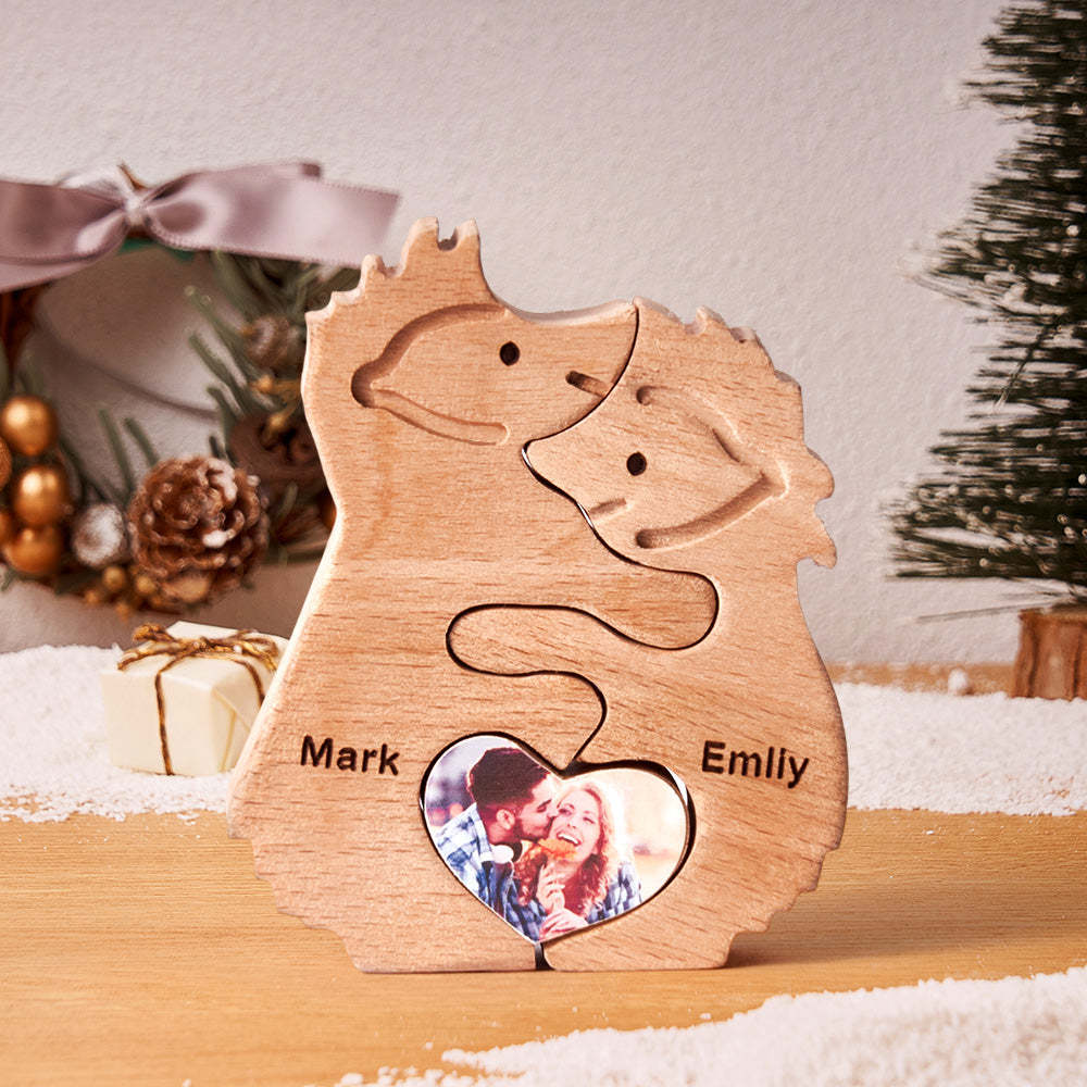 Custom Name Love Wooden Hedgehogs Puzzle for Couple Home Decor Christmas Gifts - MadeMineAU