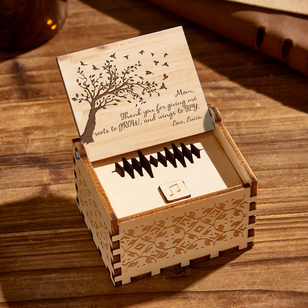 Personalized Wooden Music Box Custom Tree Music Box Gift for Mother - MademineAU