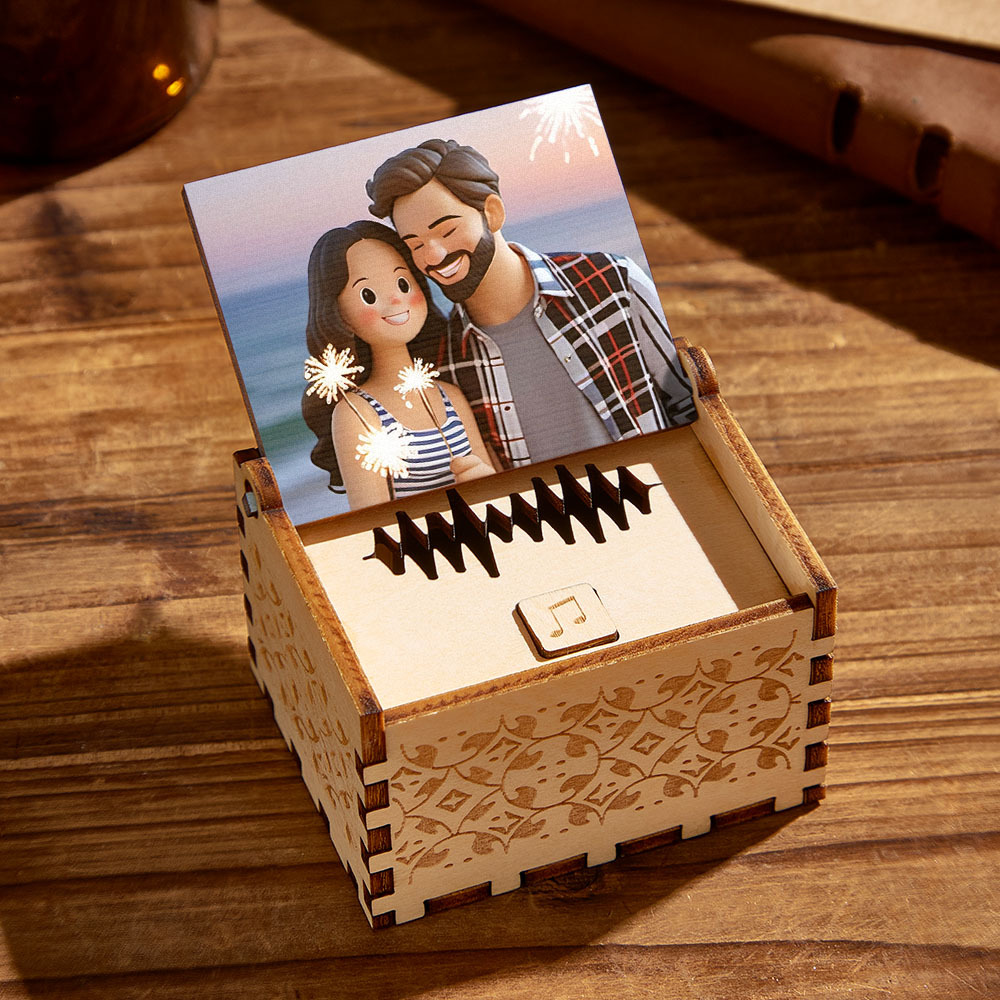 Custom Digital Music Box Any song Tune or Voice Personalized  Wooden Photo Music Box with Text Anniversary Gifts
