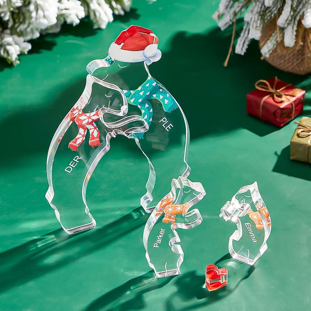 Custom Names Christmas Hugging Bear Family Acrylic Bear Family Puzzle Home Decor Christmas Gifts - MadeMineAU