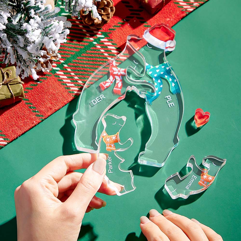 Custom Names Christmas Hugging Bear Family Acrylic Bear Family Puzzle Home Decor Christmas Gifts - MadeMineAU