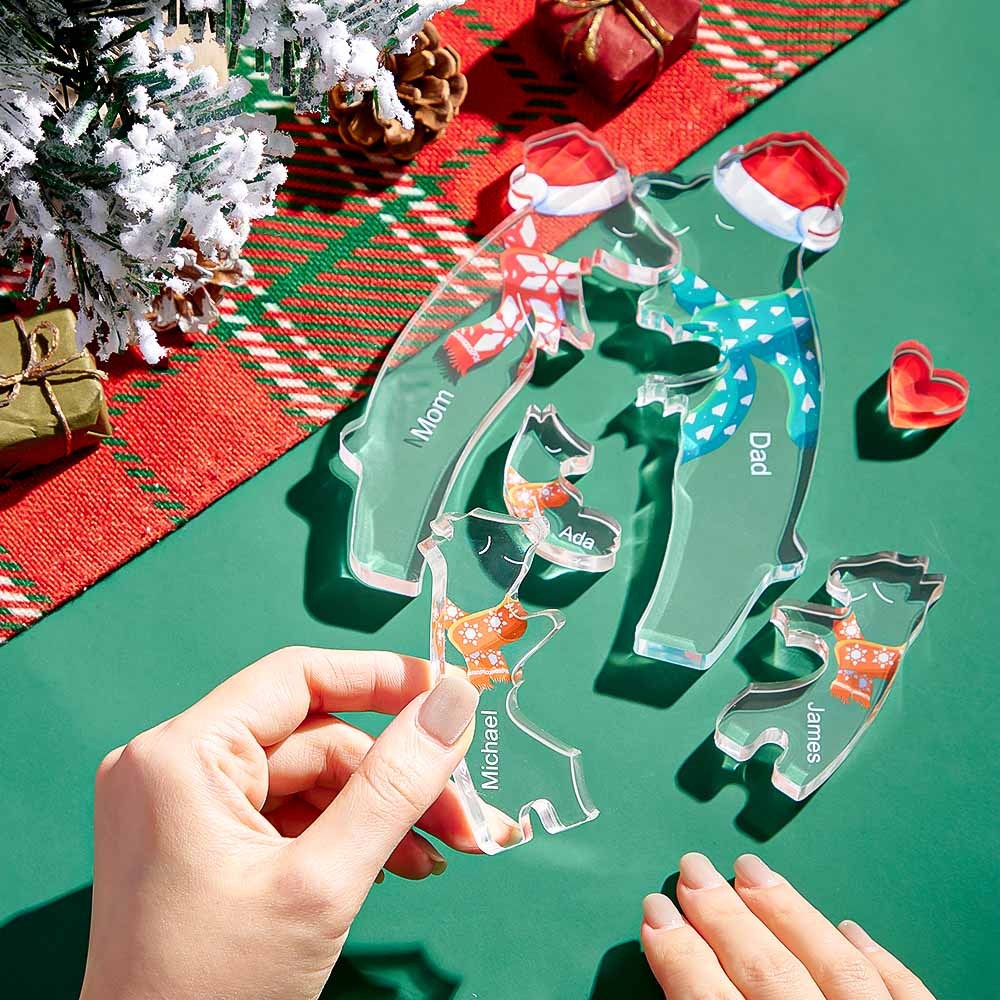 Custom Names Christmas Hugging Bear Family Acrylic Bear Family Puzzle Home Decor Christmas Gifts - MadeMineAU