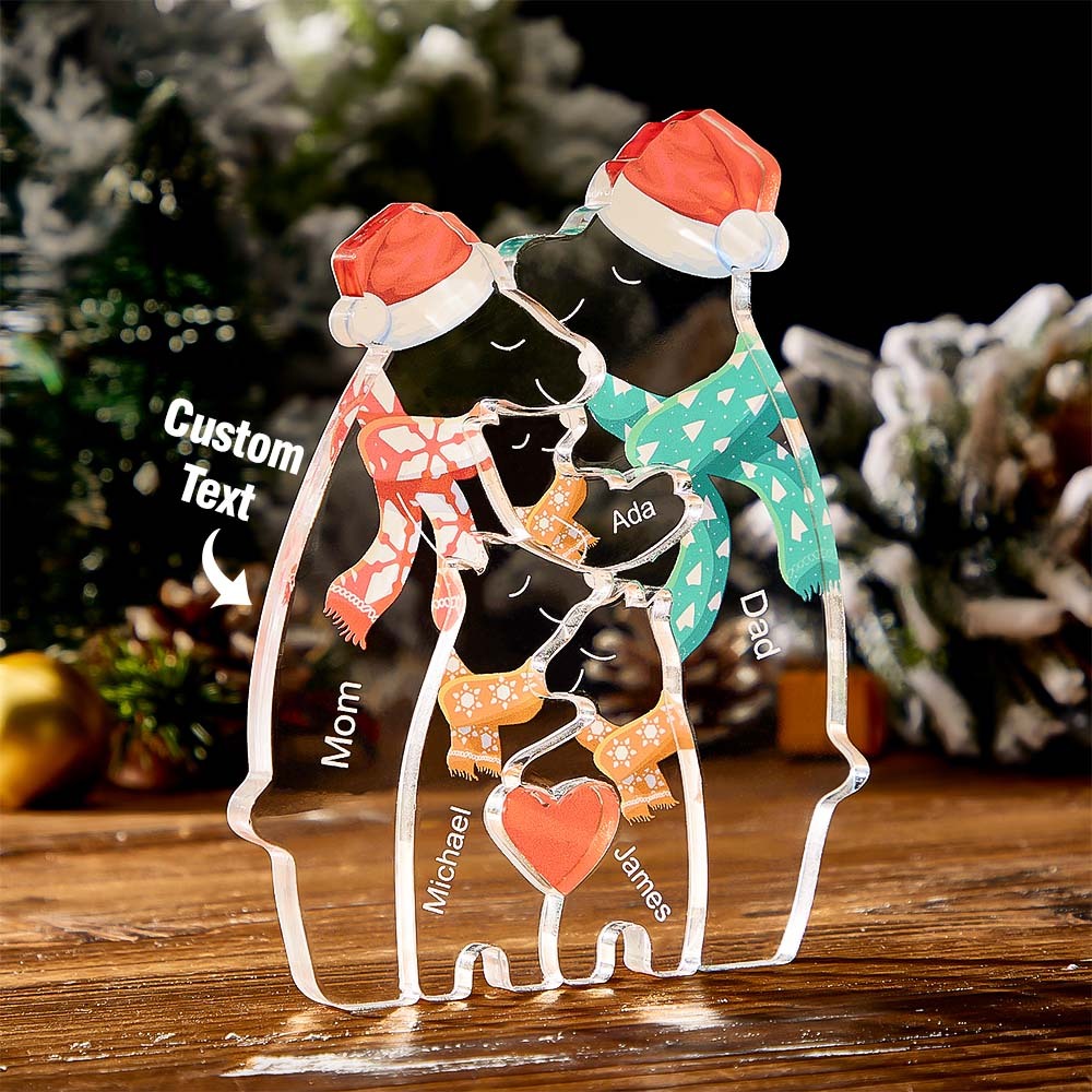 Custom Names Christmas Hugging Bear Family Acrylic Bear Family Puzzle Home Decor Christmas Gifts - MadeMineAU