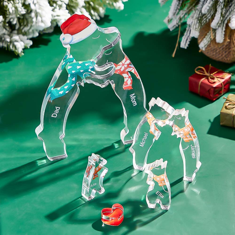 Custom Names Christmas Hugging Bear Family Acrylic Bear Family Puzzle Home Decor Christmas Gifts - MadeMineAU