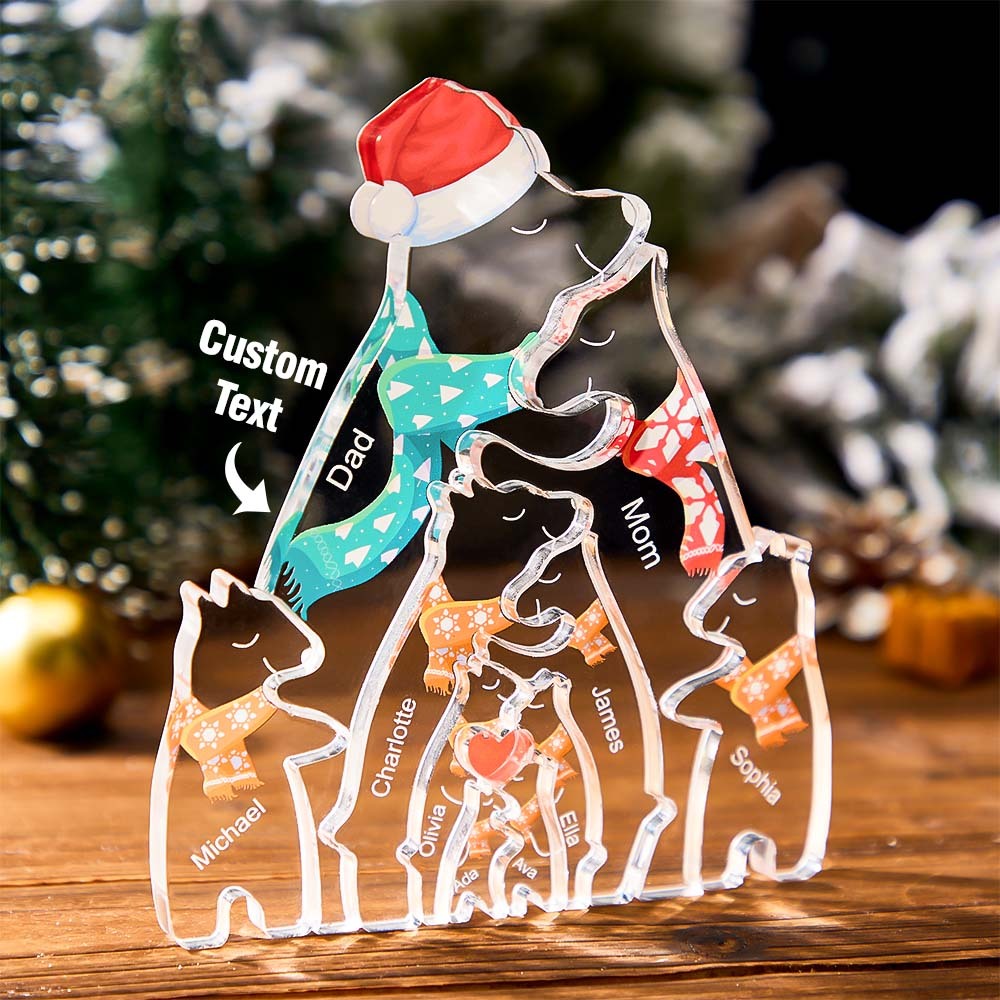 Custom Names Christmas Hugging Bear Family Acrylic Bear Family Puzzle Home Decor Christmas Gifts - MadeMineAU
