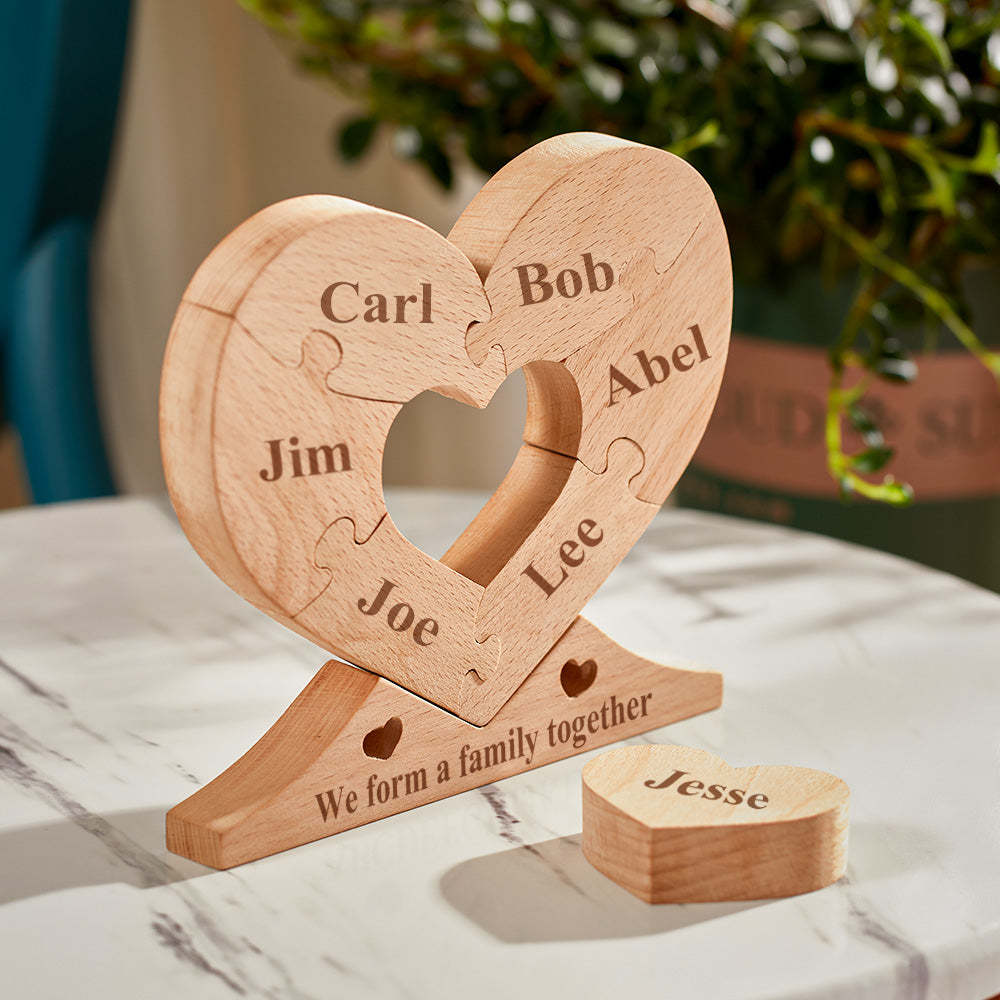 Custom Engraved Wooden Name Heart Puzzle Decor Family Name Heart Puzzle Home Decoration - MadeMineAU