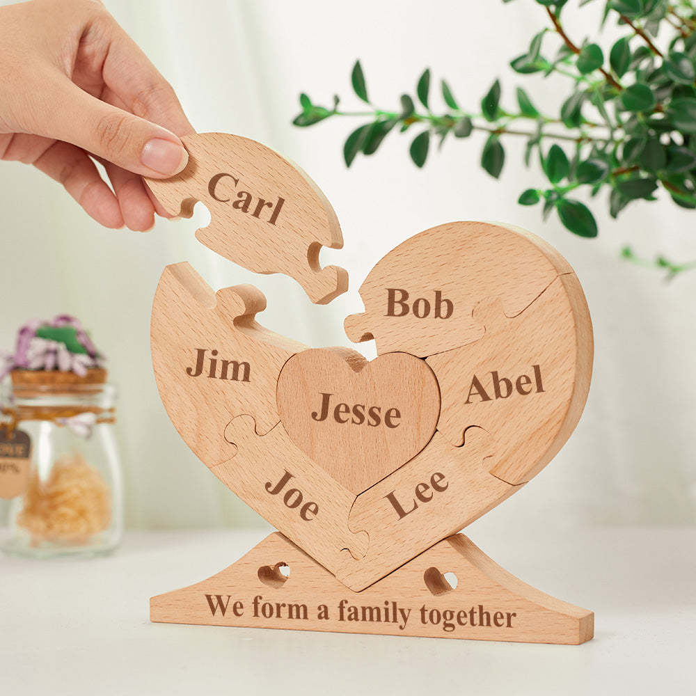 Custom Engraved Wooden Name Heart Puzzle Decor Family Name Heart Puzzle Home Decoration - MadeMineAU