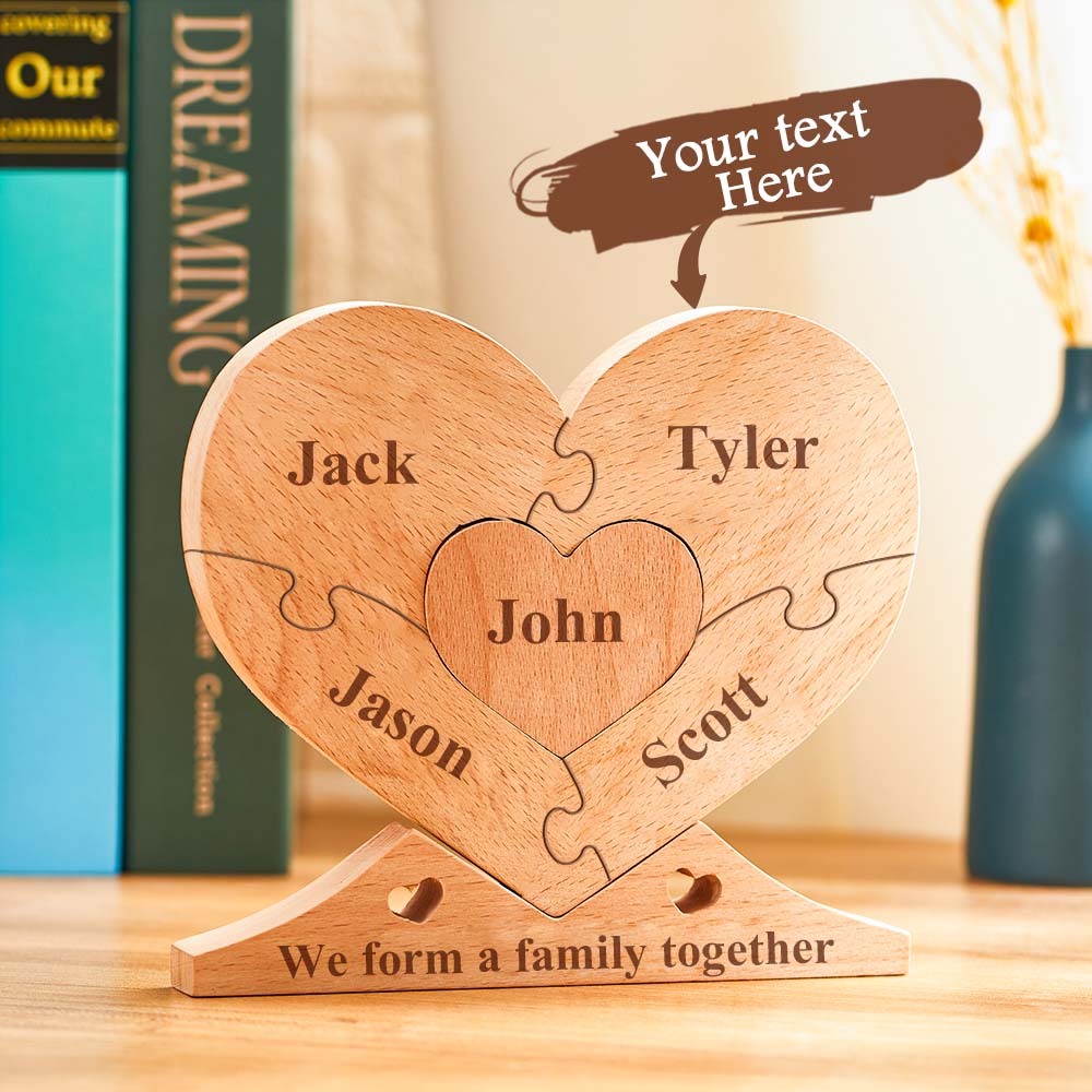 Custom Engraved Wooden Name Heart Puzzle Decor Family Name Heart Puzzle Home Decoration - MadeMineAU