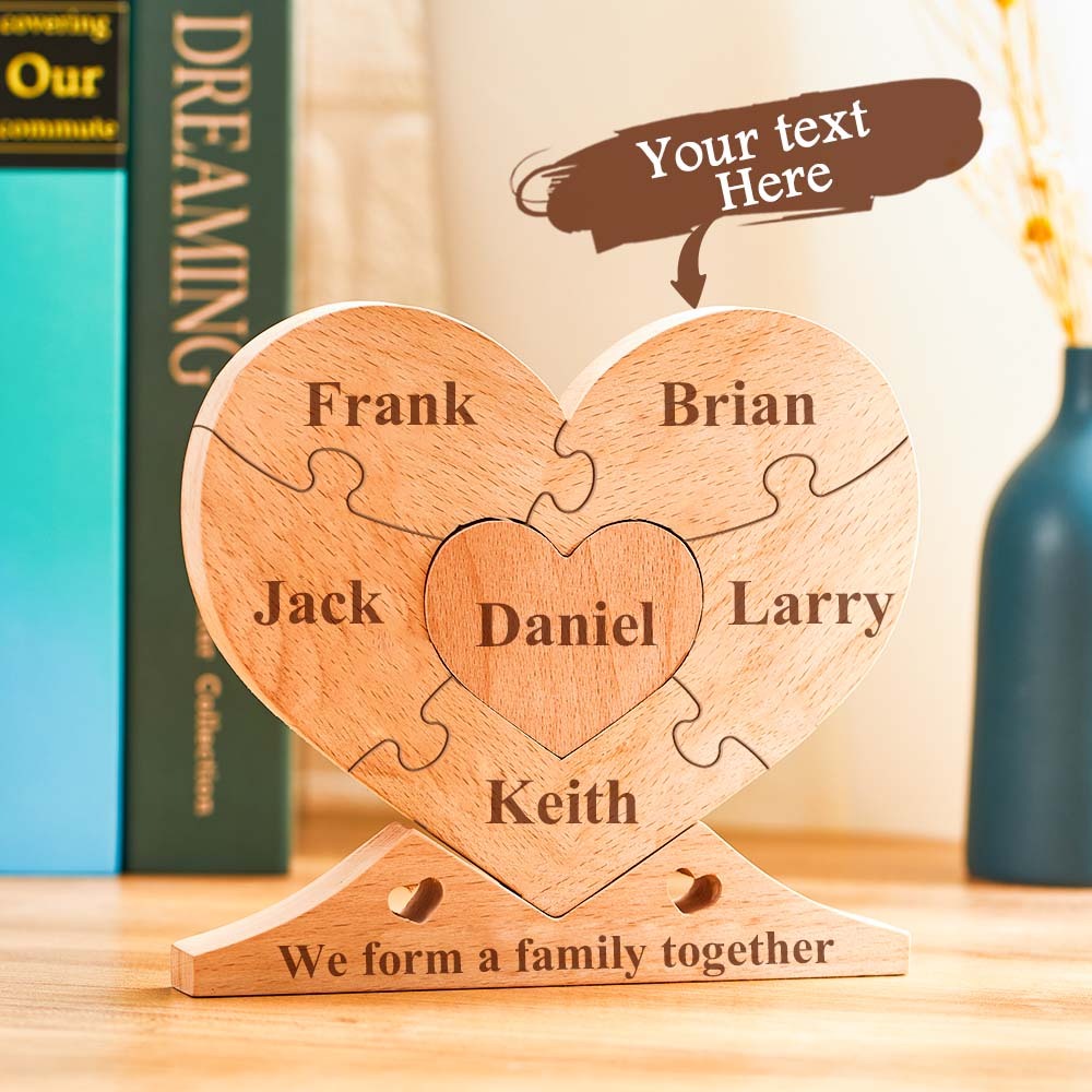 Custom Engraved Wooden Name Heart Puzzle Decor Family Name Heart Puzzle Home Decoration - MadeMineAU