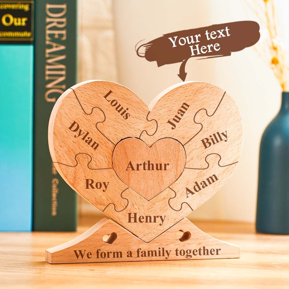 Custom Engraved Wooden Name Heart Puzzle Decor Family Name Heart Puzzle Home Decoration - MadeMineAU