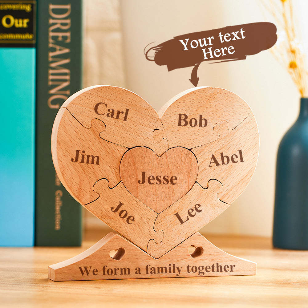 Custom Engraved Wooden Name Heart Puzzle Decor Family Name Heart Puzzle Home Decoration - MadeMineAU