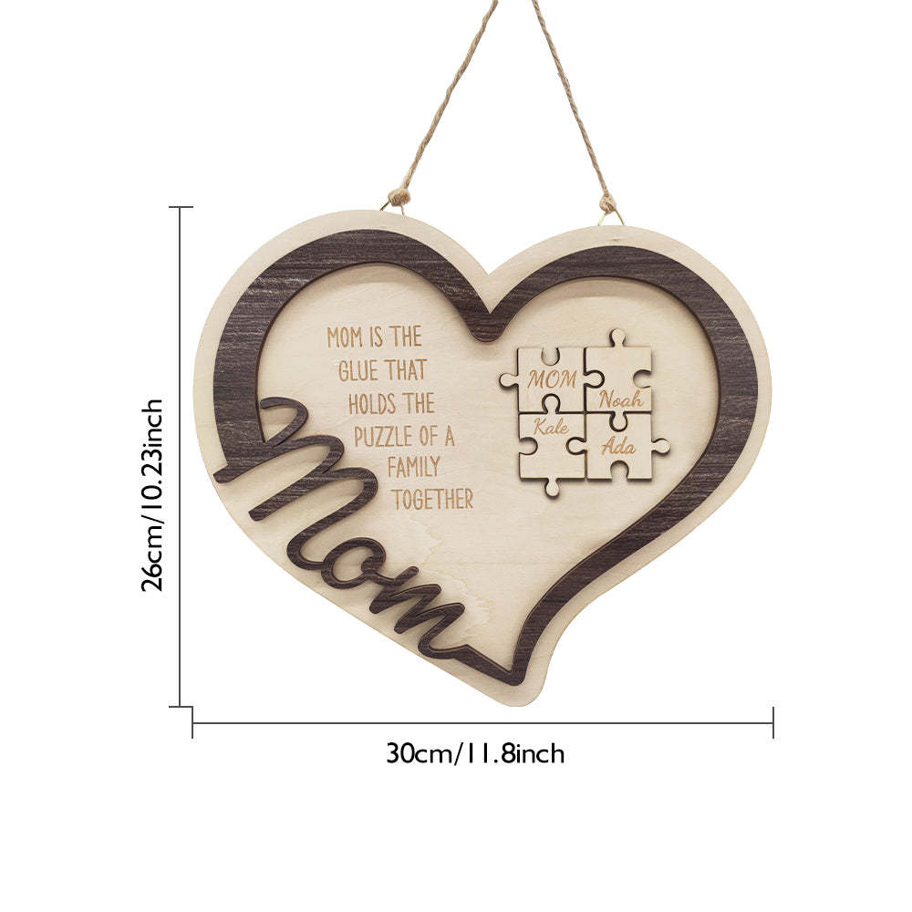 Personalized Wooden Heart Puzzle Sign Mother's Day Gift for Mom - photowatch