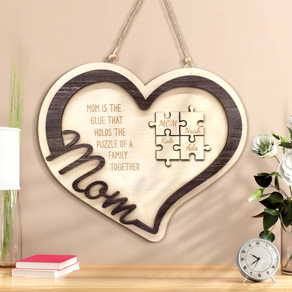 Personalized Wooden Heart Puzzle Sign Mother's Day Gift for Mom - photowatch