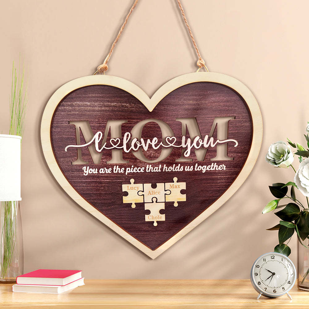 Personalized Mom Heart Puzzle Plaque You Are the Piece That Holds Us Together Mother's Day Gift - photowatch
