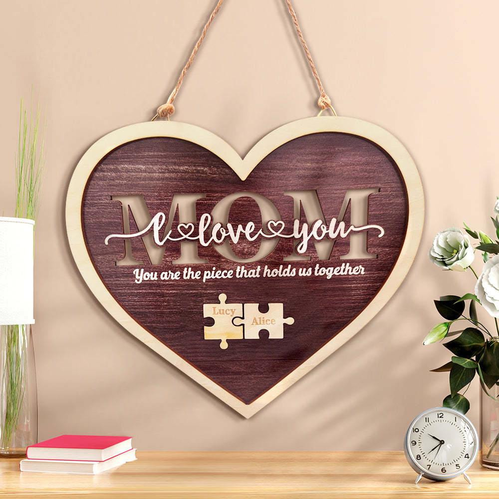 Personalized Mom Heart Puzzle Plaque You Are the Piece That Holds Us Together Mother's Day Gift - photowatch