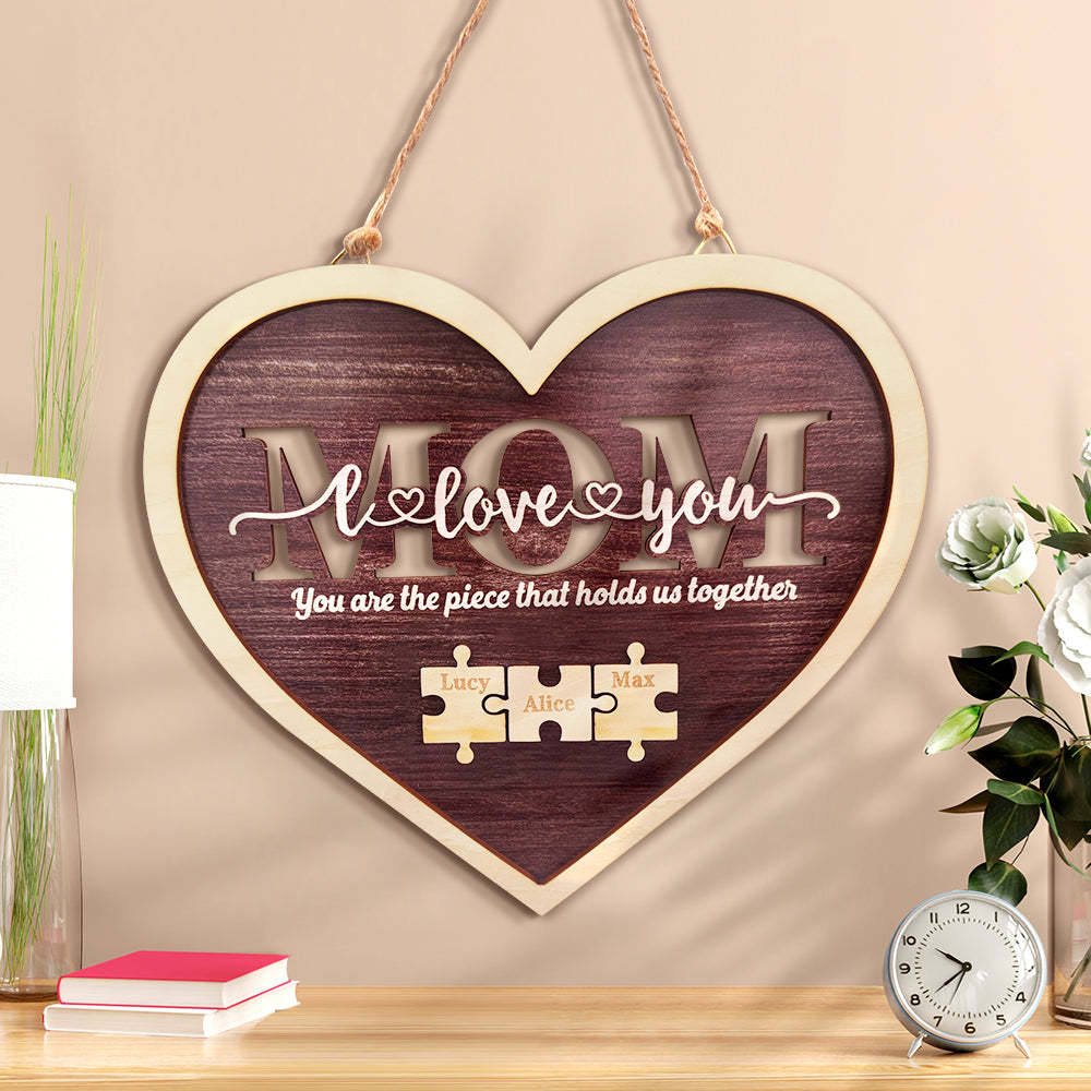 Personalized Mom Heart Puzzle Plaque You Are the Piece That Holds Us Together Mother's Day Gift - photowatch